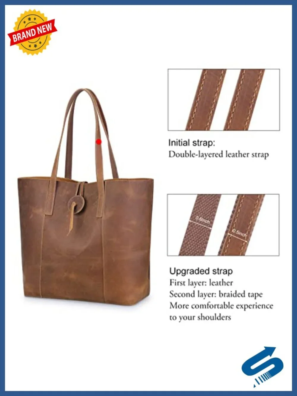 Vintage Top Grain Leather Tote Bag Women Large Shoulder Purse Laptop Handbag